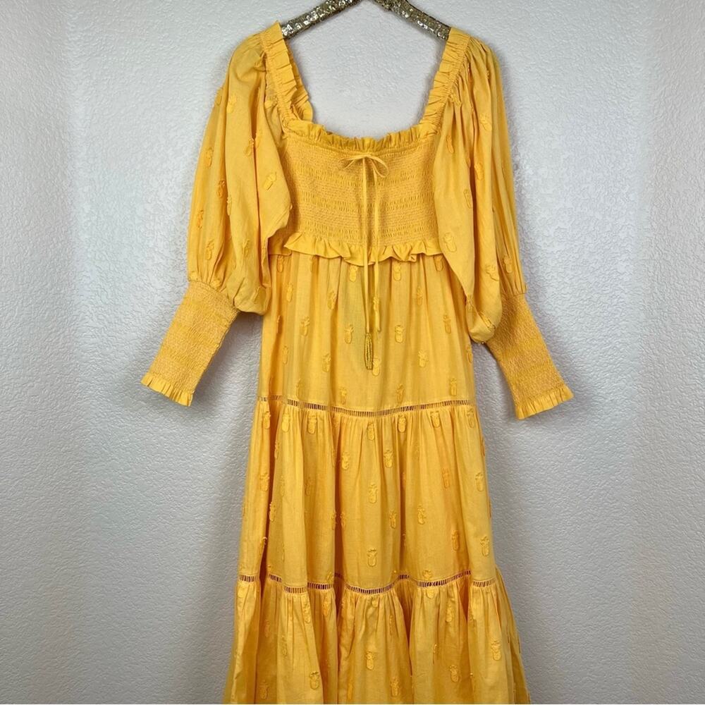 Farm Rio • Yellow 3D Pineapple Tiered Midi Dress